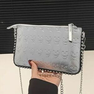 Silver Skull Crossbody Bag Purse